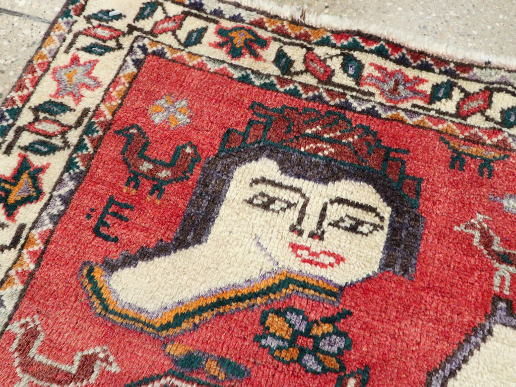 Vintage Persian Hamadan Pictorial Throw Rug (Pair: 2 of 2), No.27490 - Staging