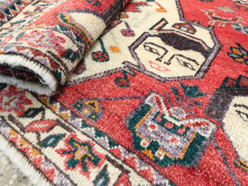 Vintage Persian Hamadan Pictorial Throw Rug (Pair: 2 of 2), No.27490 - Staging