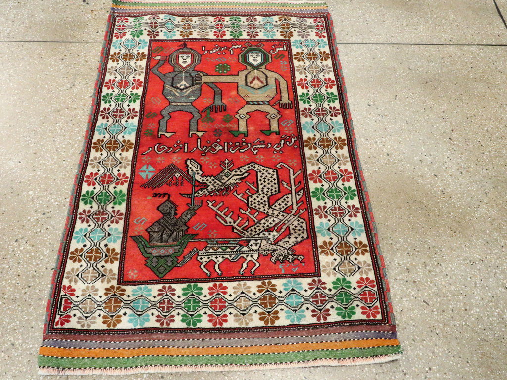 Tribal Persian Baluchi Pictorial Rug, No.27499 - Staging