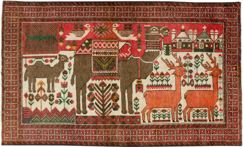 Vintage Persian Pictorial Baluch Rug, No.27500 - Staging