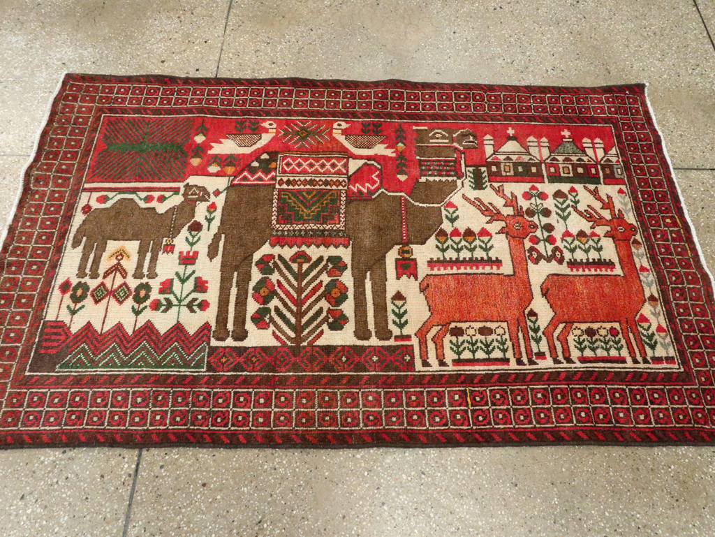 Vintage Persian Pictorial Baluch Rug, No.27500 - Staging