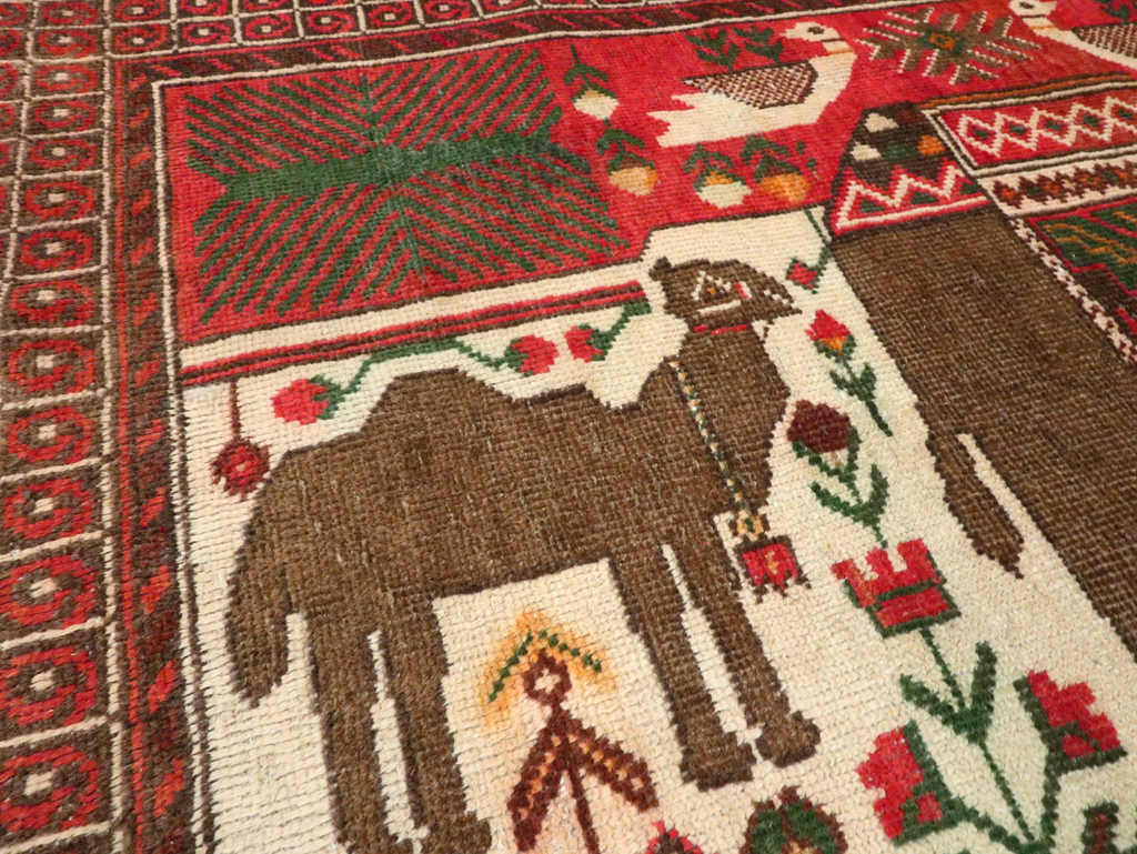 Vintage Persian Pictorial Baluch Rug, No.27500 - Staging