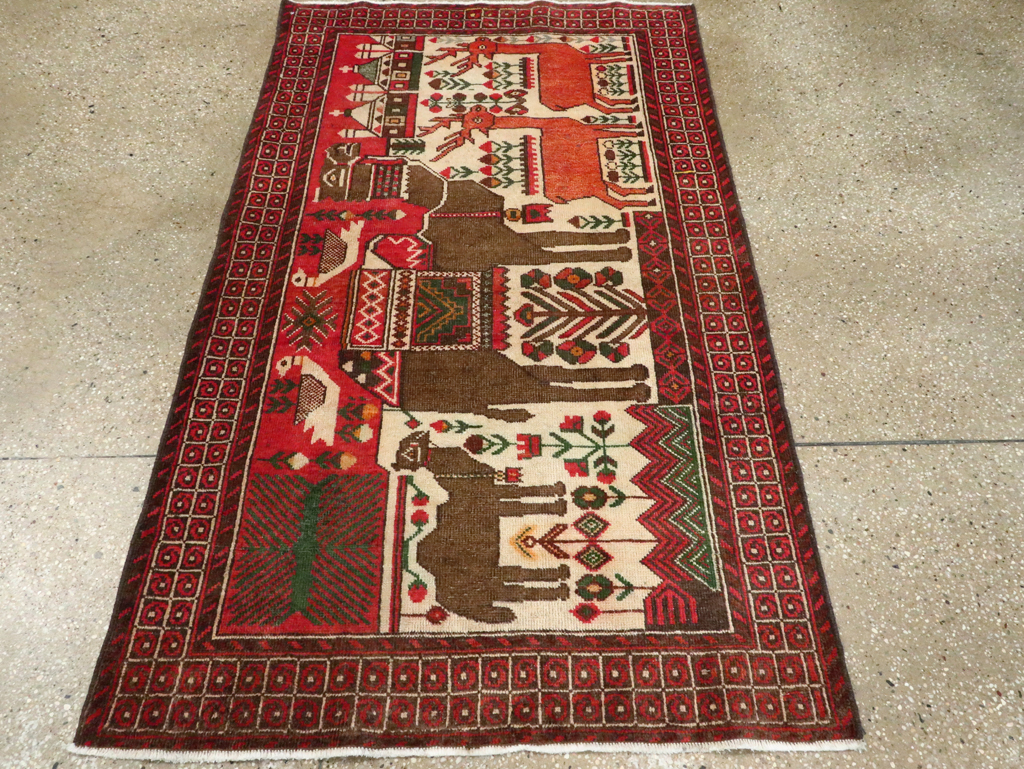 Vintage Persian Pictorial Baluch Rug, No.27500 - Staging