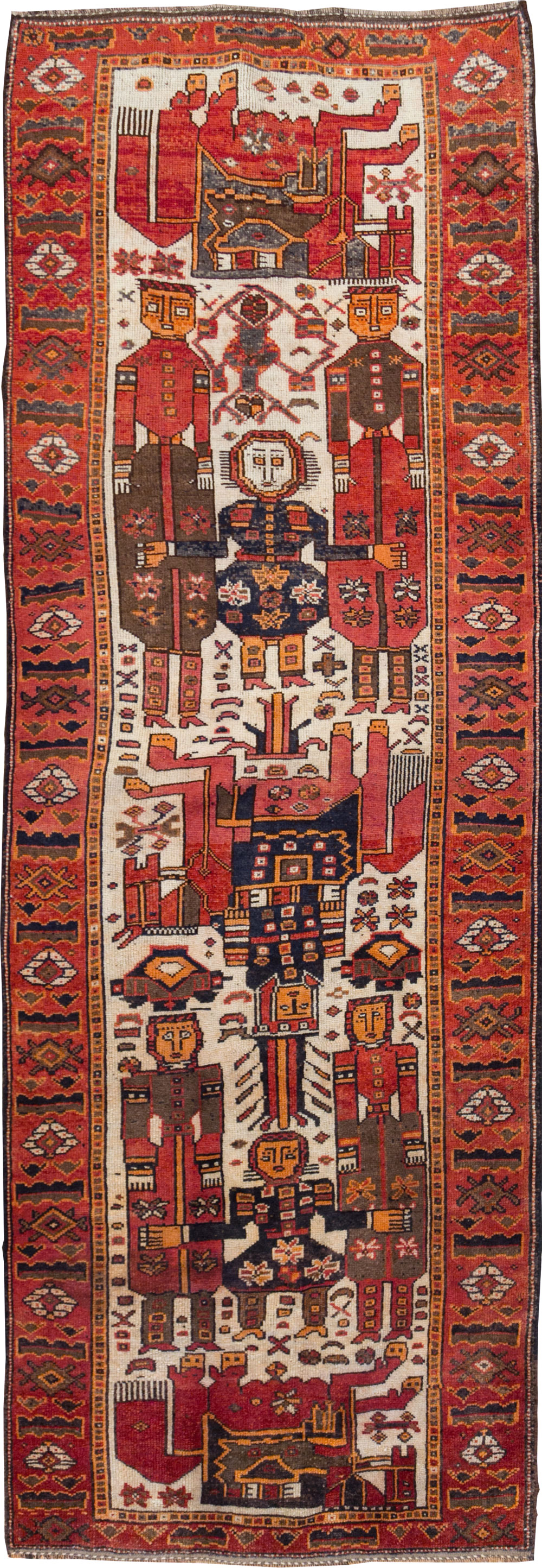 Vintage  Persian Bakhtiari Pictorial Carpet, No.27502 - Staging