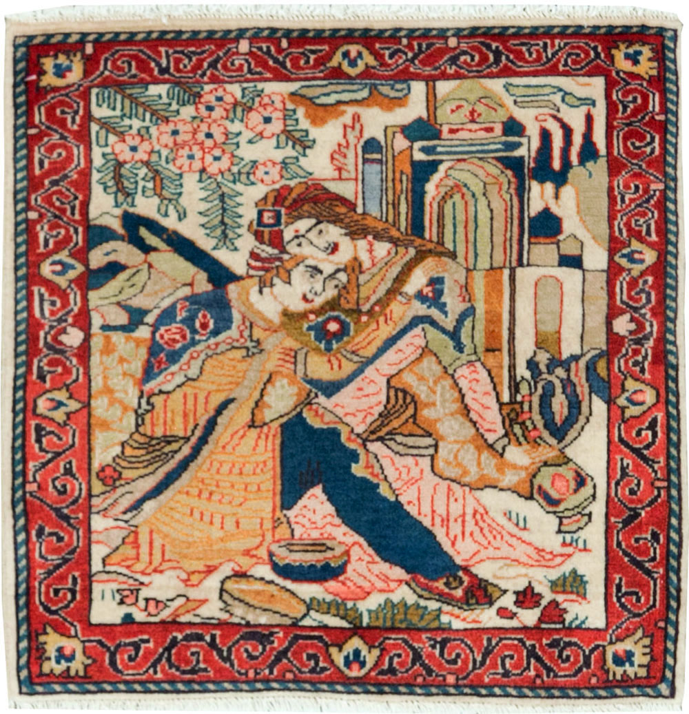 Vintage Persian Tabriz Pictorial Rug (Pair: 1 of 2), No.27505 - Staging