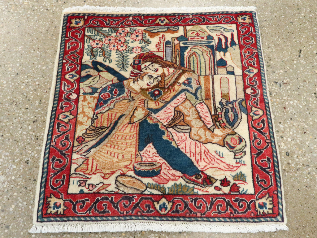 Vintage Persian Tabriz Pictorial Rug (Pair: 1 of 2), No.27505 - Staging