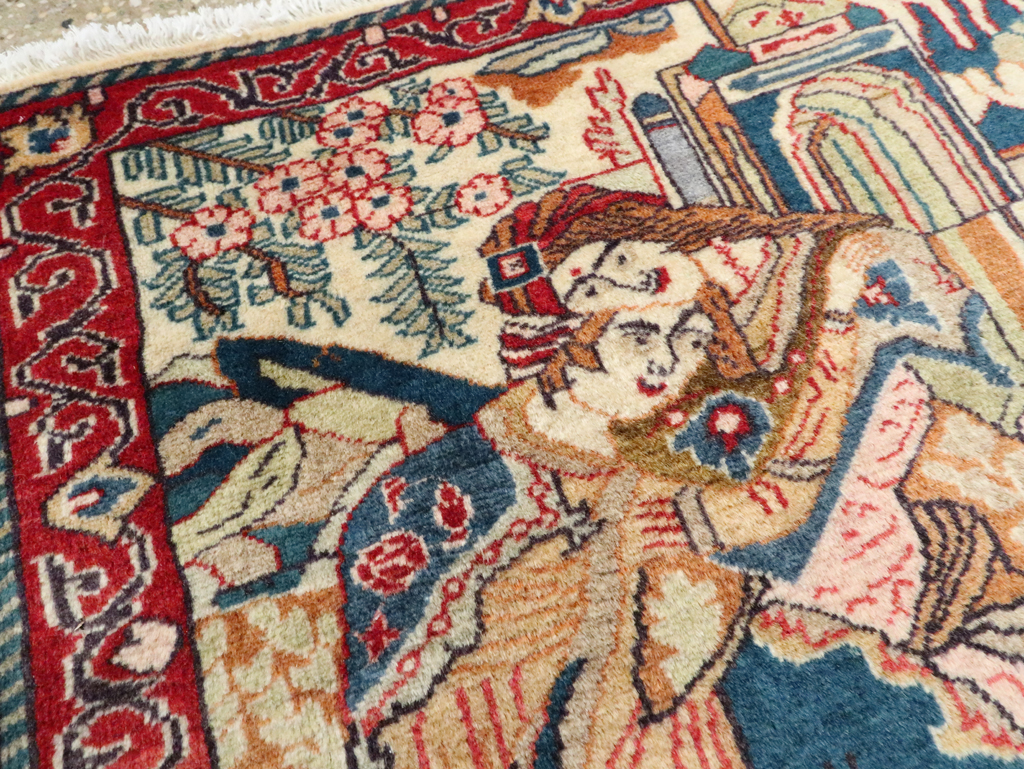 Vintage Persian Tabriz Pictorial Rug (Pair: 1 of 2), No.27505 - Staging