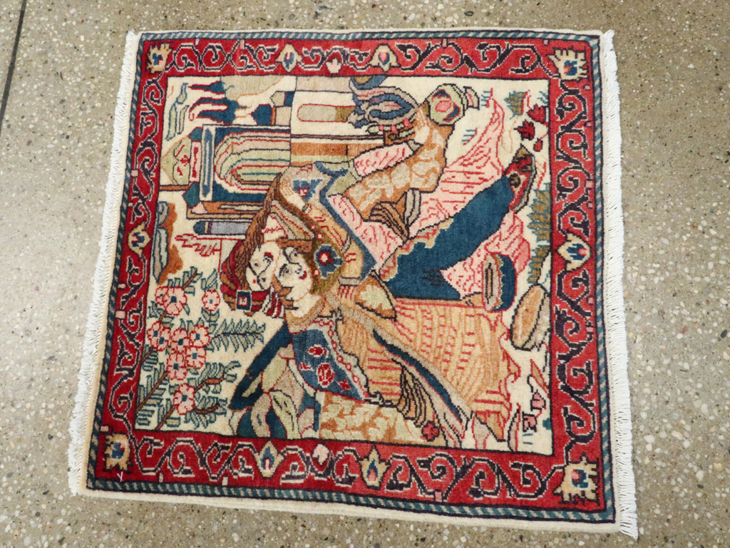 Vintage Persian Tabriz Pictorial Rug (Pair: 1 of 2), No.27505 - Staging