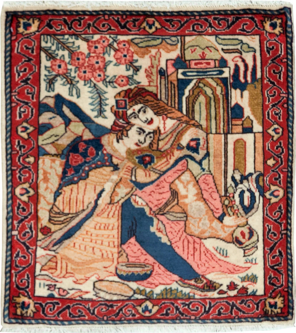 Vintage Persian Tabriz Pictorial Rug (Pair: 2 of 2), No.27506 - Staging