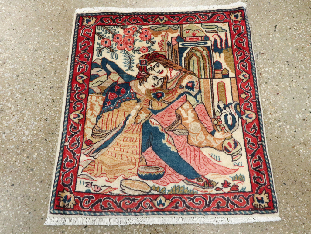 Vintage Persian Tabriz Pictorial Rug (Pair: 2 of 2), No.27506 - Staging