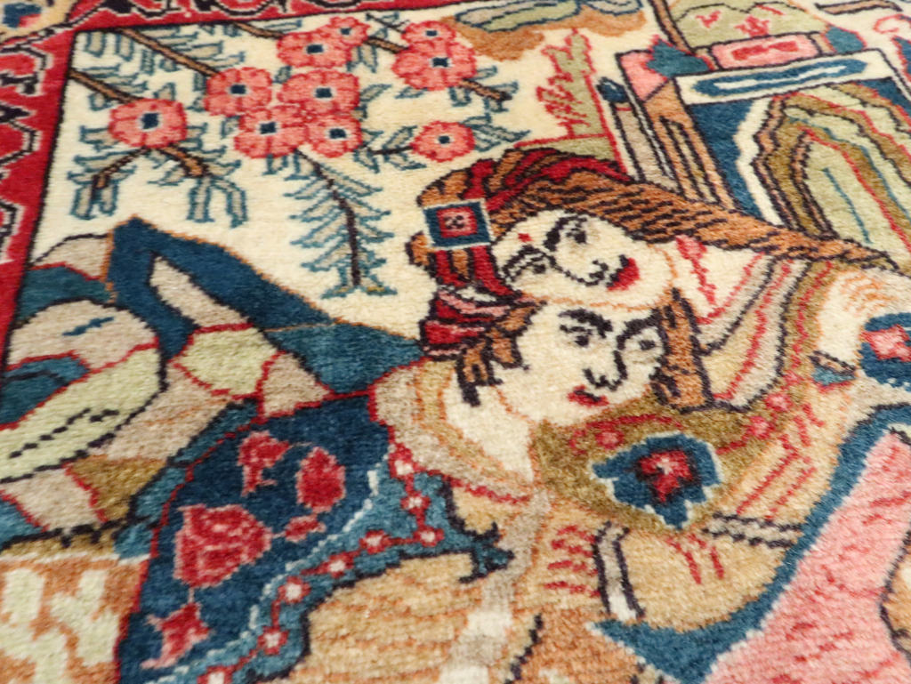 Vintage Persian Tabriz Pictorial Rug (Pair: 2 of 2), No.27506 - Staging