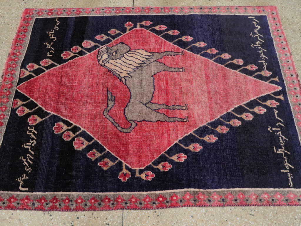 Vintage Kurdish Pictorial Rug, No.27521 - Staging