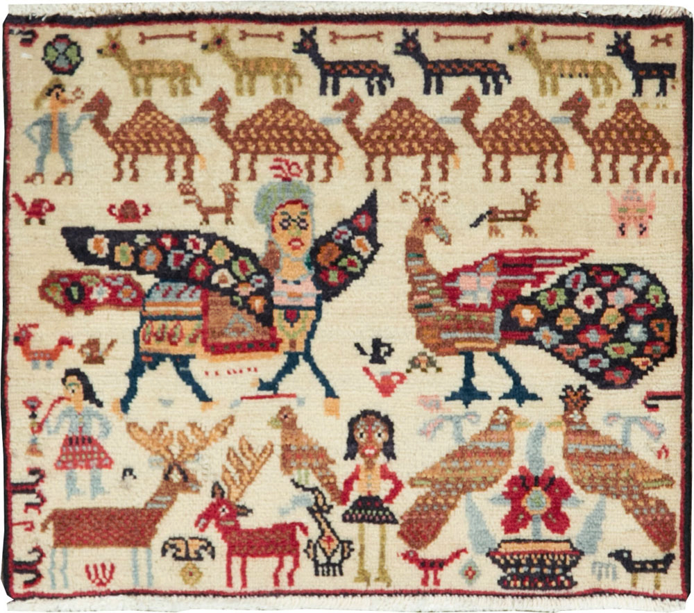 Vintage Persian Baluch Pictorial Rug (Pair: 2 of 2), No.27522 - Staging