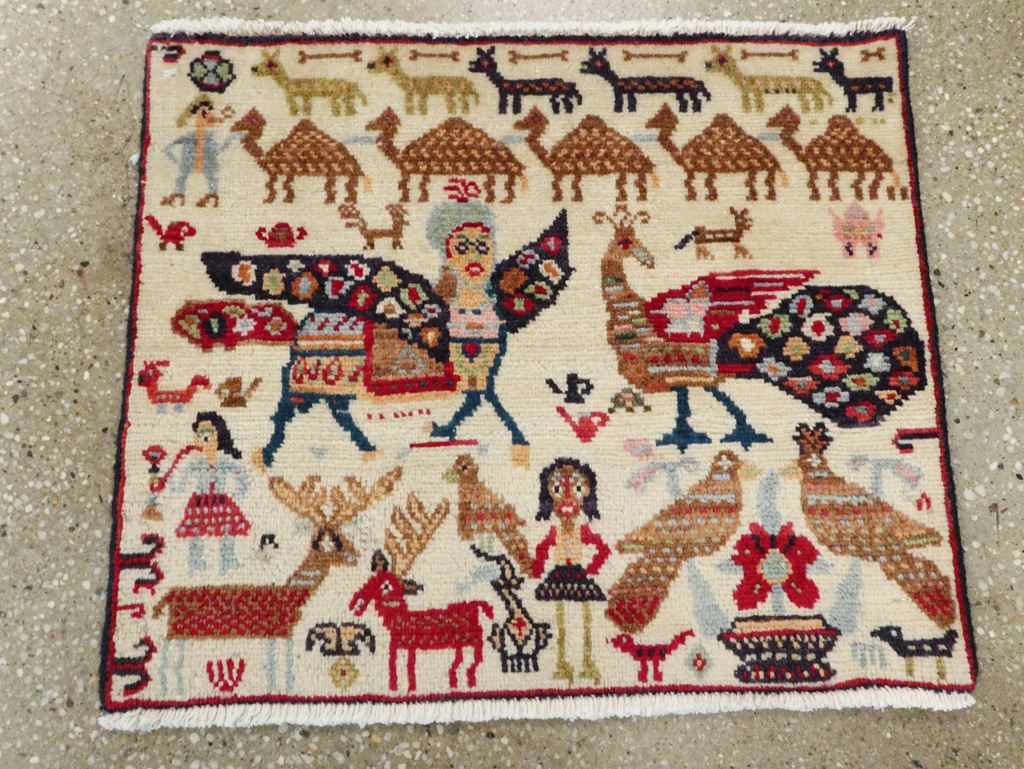 Vintage Persian Baluch Pictorial Rug (Pair: 2 of 2), No.27522 - Staging