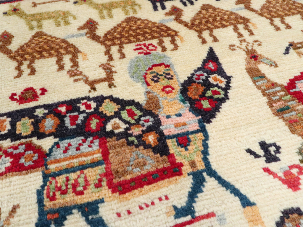 Vintage Persian Baluch Pictorial Rug (Pair: 2 of 2), No.27522 - Staging