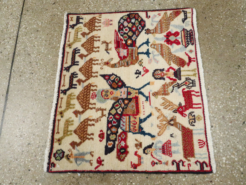 Vintage Persian Baluch Pictorial Rug (Pair: 2 of 2), No.27522 - Staging