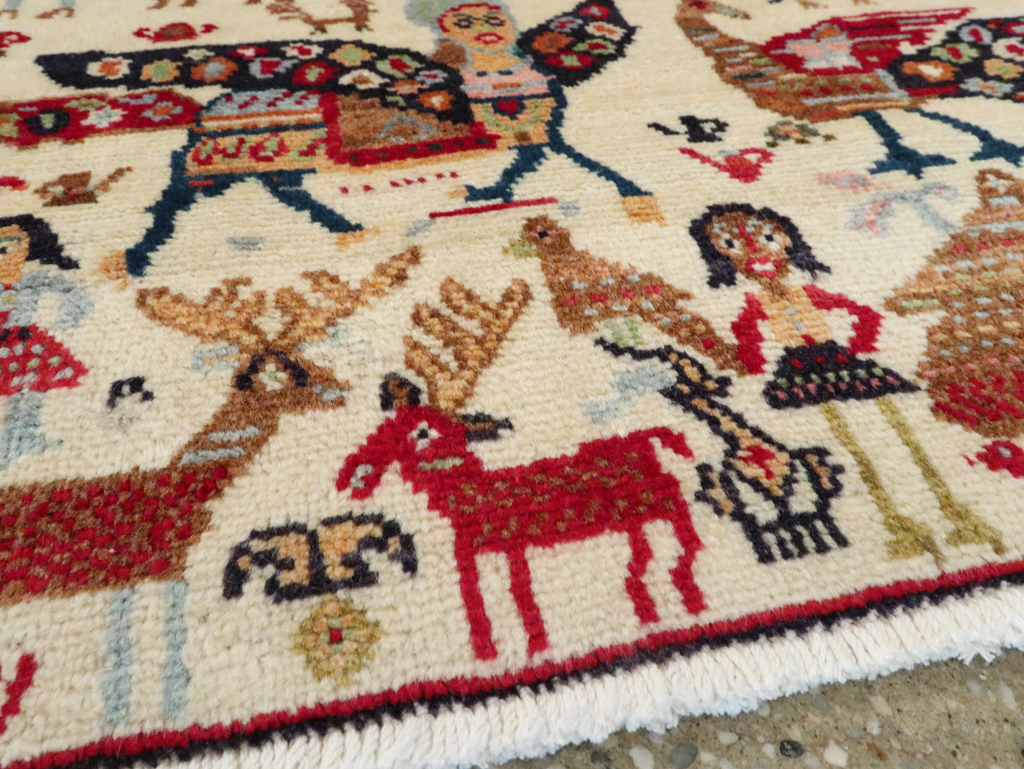 Vintage Persian Baluch Pictorial Rug (Pair: 2 of 2), No.27522 - Staging