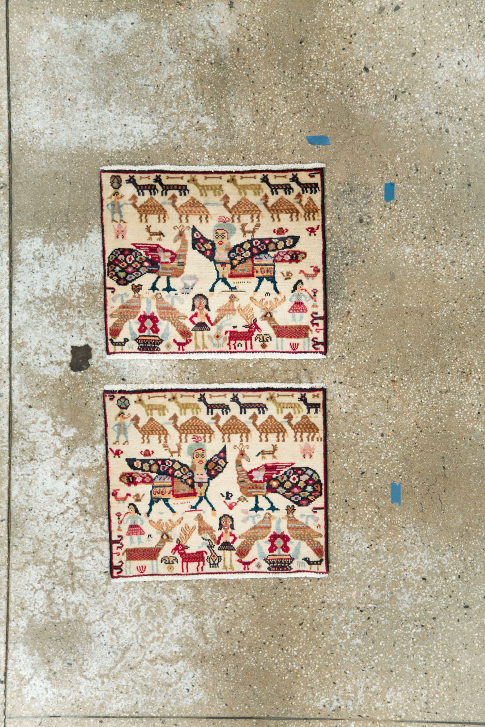 Vintage Persian Baluch Pictorial Rug (Pair: 2 of 2), No.27522 - Staging