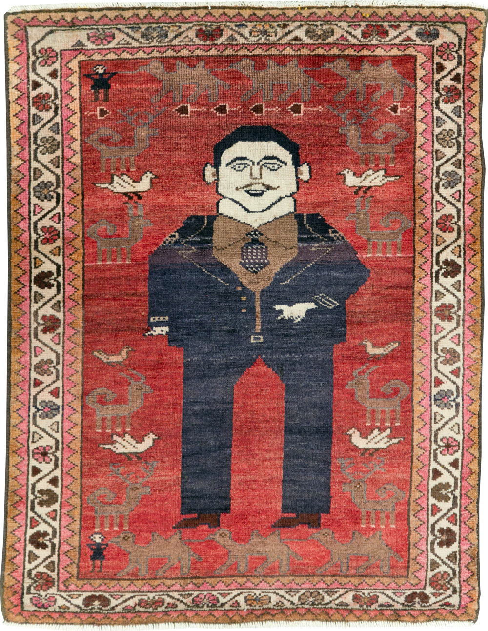 Vintage Persian Hamadan Pictorial Rug, No.27523 - Staging