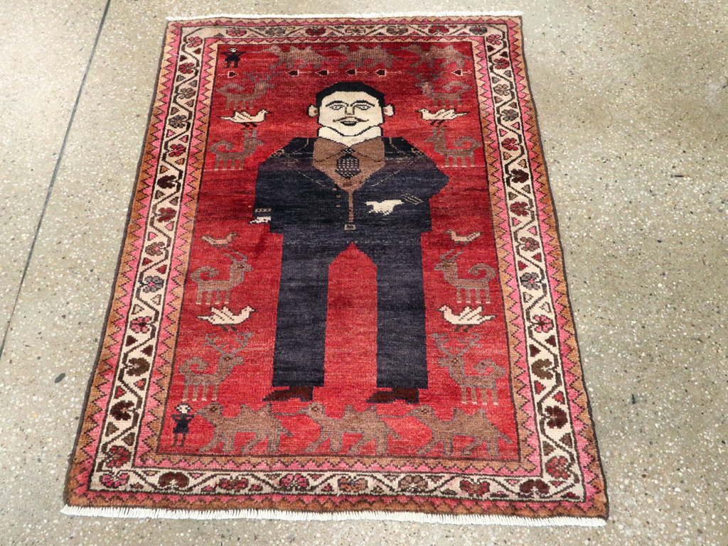 Vintage Persian Hamadan Pictorial Rug, No.27523 - Staging