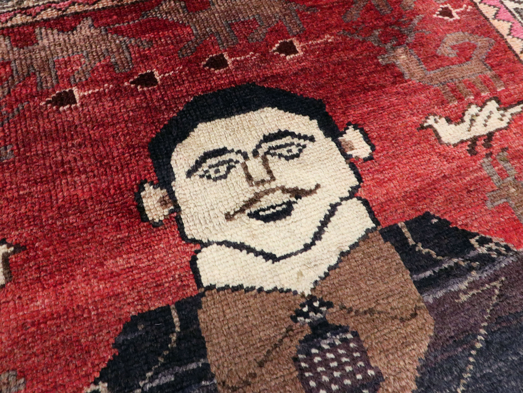 Vintage Persian Hamadan Pictorial Rug, No.27523 - Staging