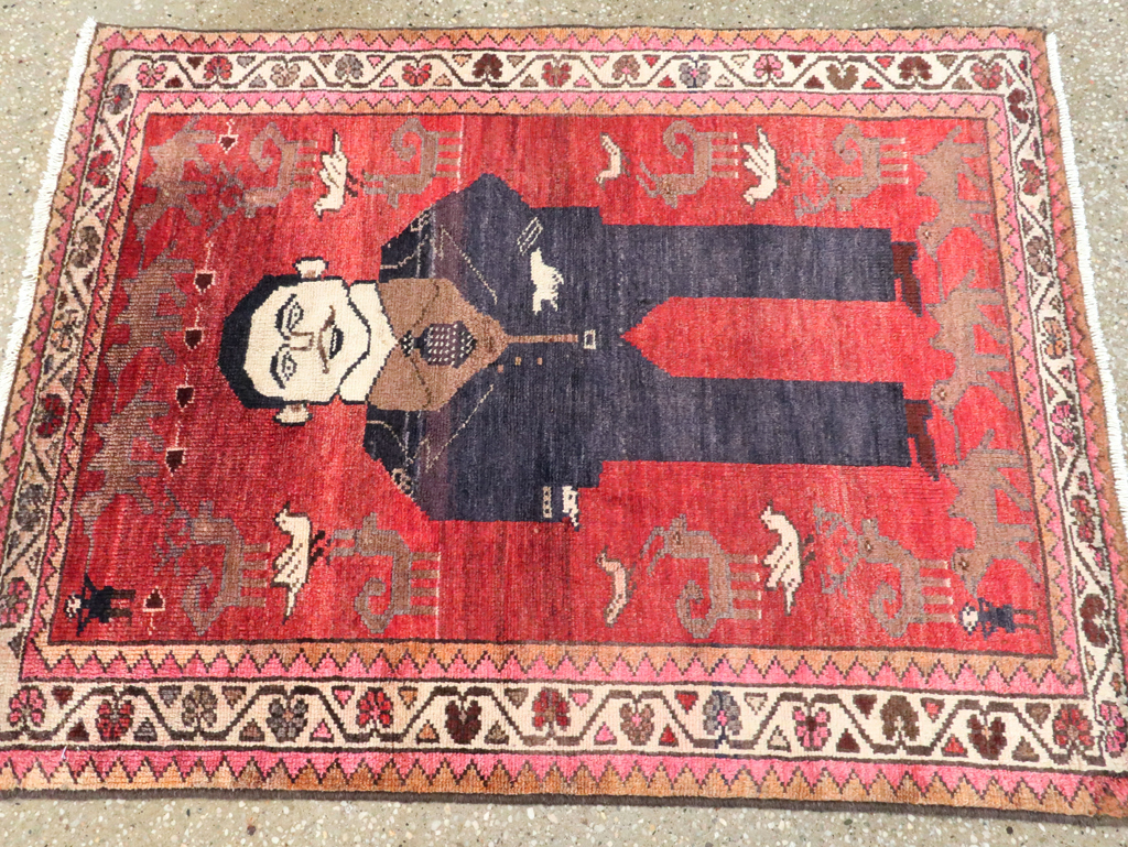 Vintage Persian Hamadan Pictorial Rug, No.27523 - Staging