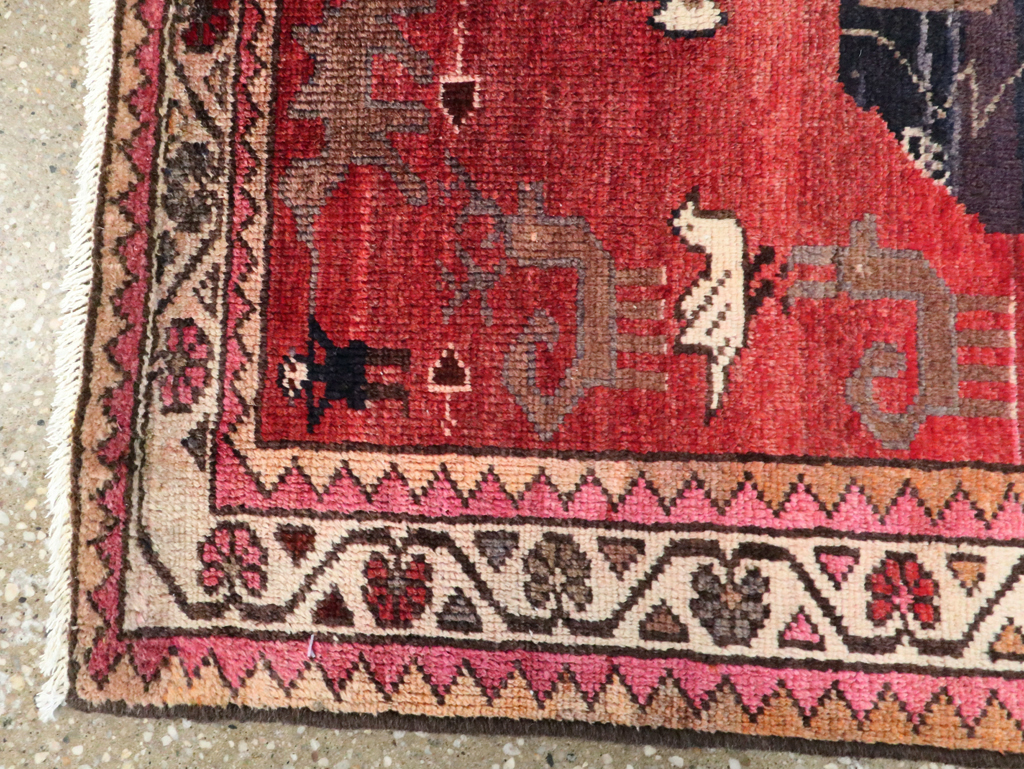 Vintage Persian Hamadan Pictorial Rug, No.27523 - Staging