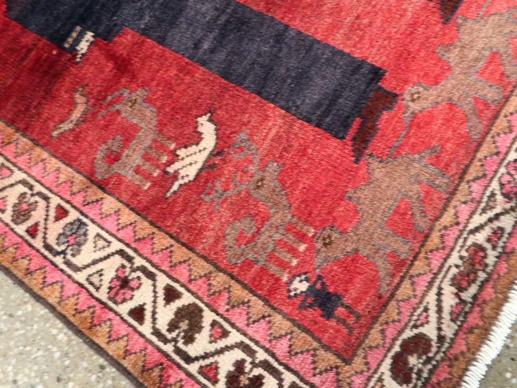 Vintage Persian Hamadan Pictorial Rug, No.27523 - Staging