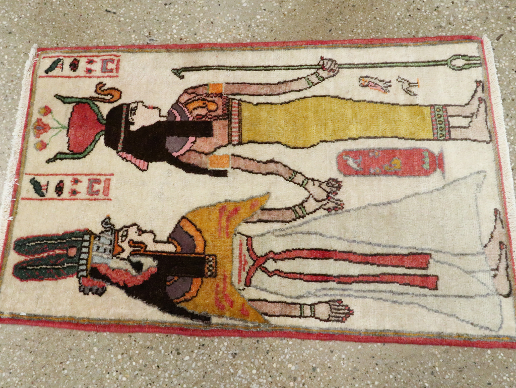 Vintage Persian Tabriz Pictorial Rug, No.27526 - Staging