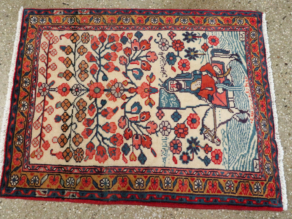 Vintage Persian Pictorial Hamadan Rug, No.27534 - Staging