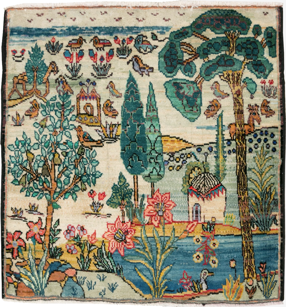 Vintage Persian Tabriz Pictorial Rug, No.27535 - Staging