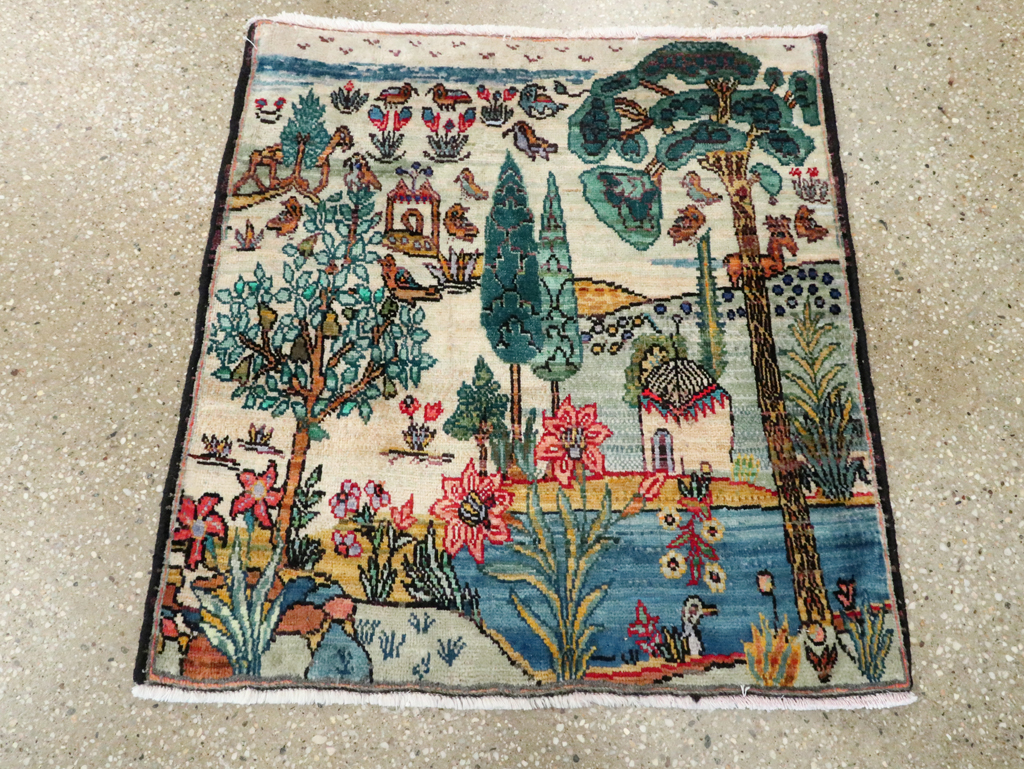 Vintage Persian Tabriz Pictorial Rug, No.27535 - Staging