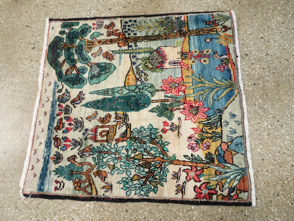 Vintage Persian Tabriz Pictorial Rug, No.27535 - Staging