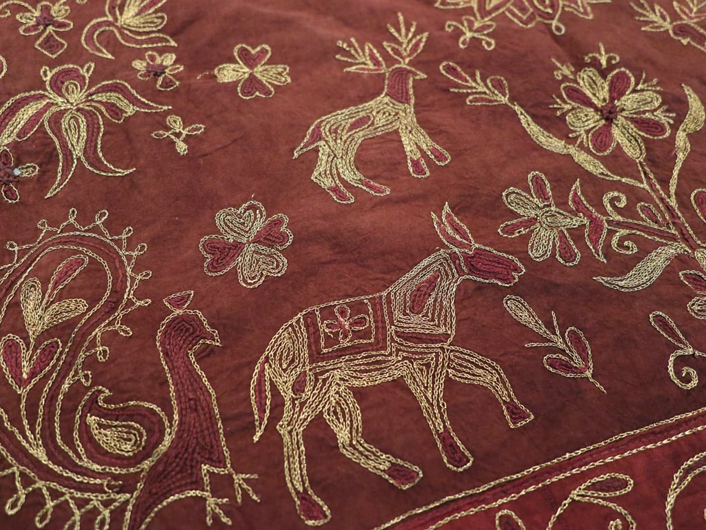 Vintage Persian Embroidered Textile Pictorial Wall Hanging, No.27546 - Staging
