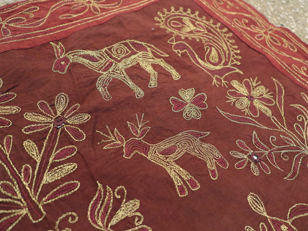 Vintage Persian Embroidered Textile Pictorial Wall Hanging, No.27546 - Staging