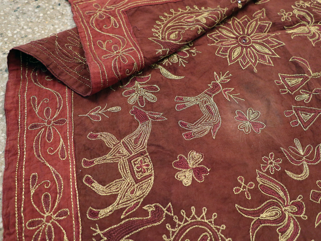 Vintage Persian Embroidered Textile Pictorial Wall Hanging, No.27546 - Staging