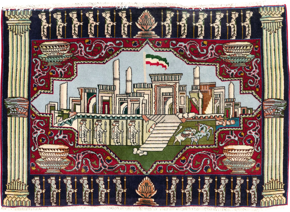 Vintage Persian Tabriz Pictorial Rug (Pair: 2 of 2), No.27557 - Staging