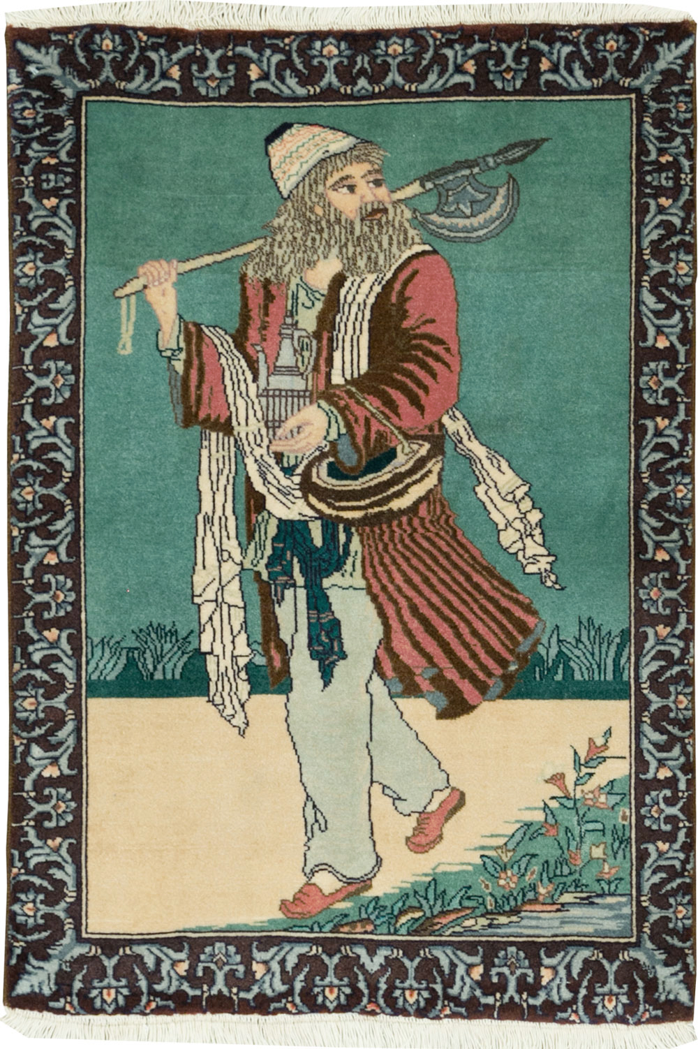 Vintage Persian Tabriz Pictorial Rug, No.27558 - Staging