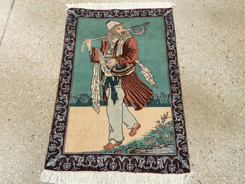 Vintage Persian Tabriz Pictorial Rug, No.27558 - Staging