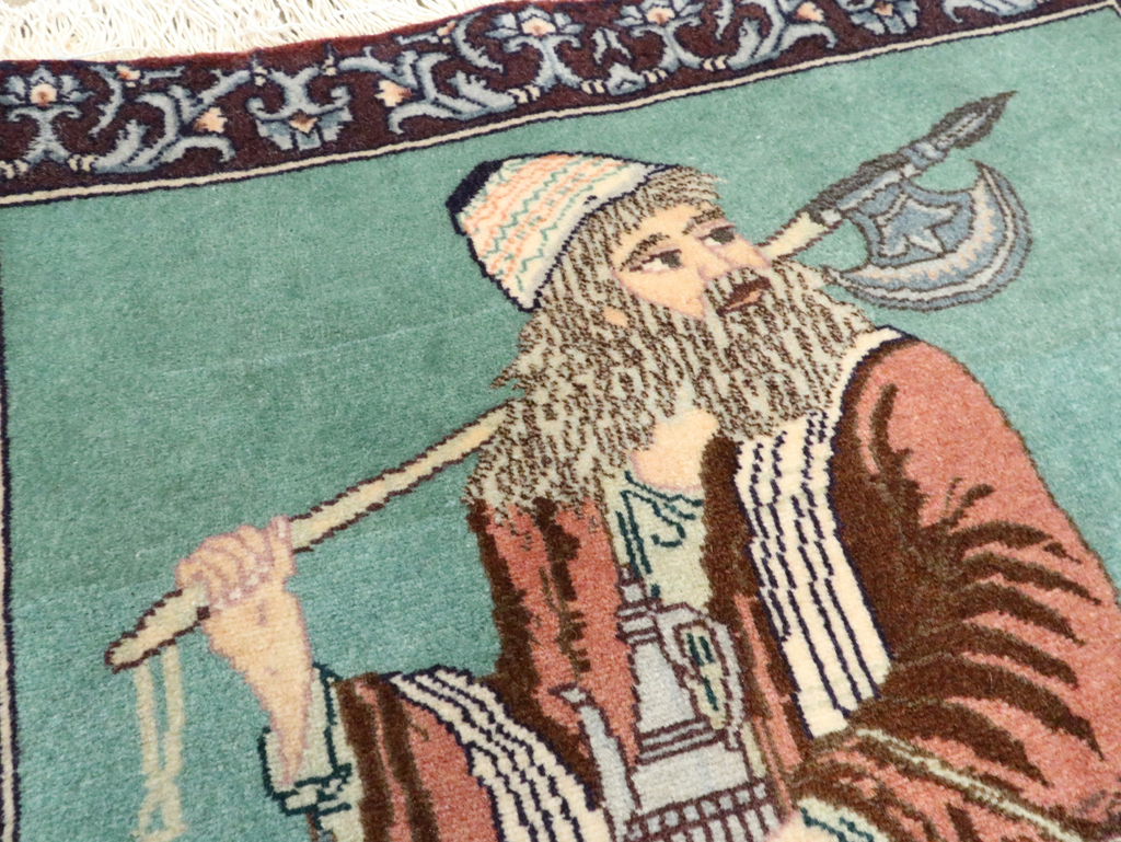 Vintage Persian Tabriz Pictorial Rug, No.27558 - Staging