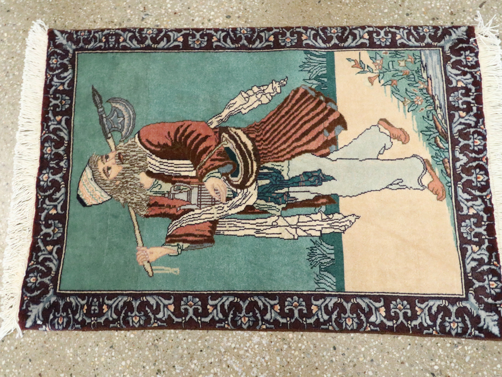 Vintage Persian Tabriz Pictorial Rug, No.27558 - Staging