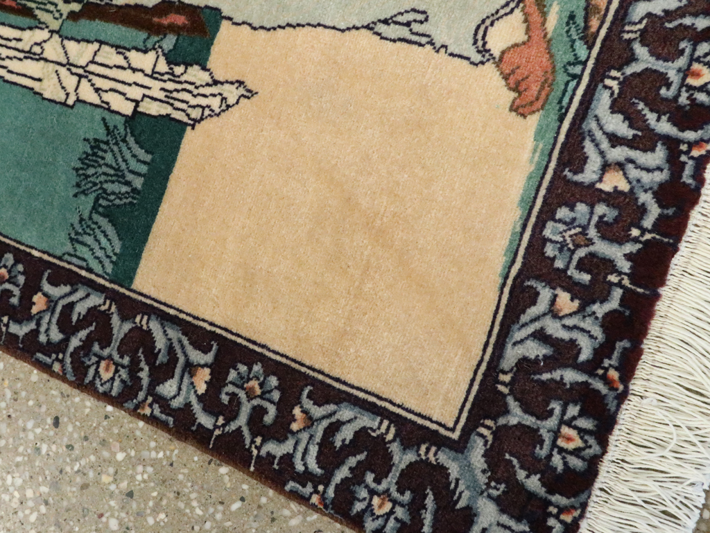 Vintage Persian Tabriz Pictorial Rug, No.27558 - Staging