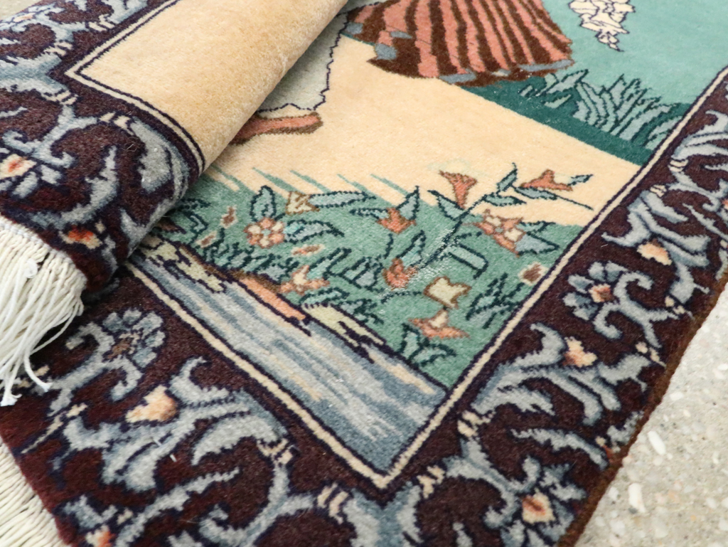 Vintage Persian Tabriz Pictorial Rug, No.27558 - Staging