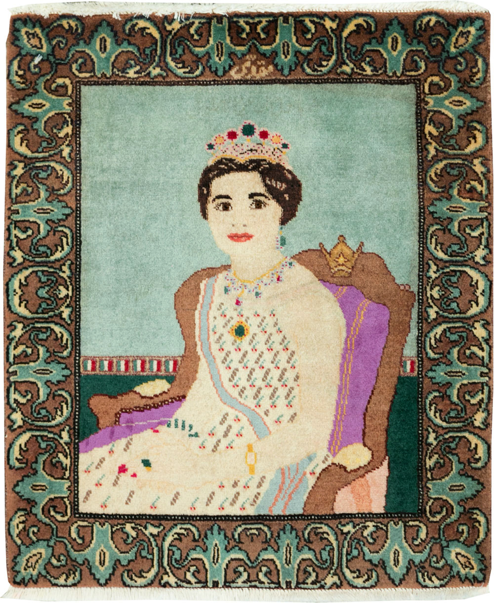 Vintage Persian Tabriz Pictorial Rug, No.27559 - Staging