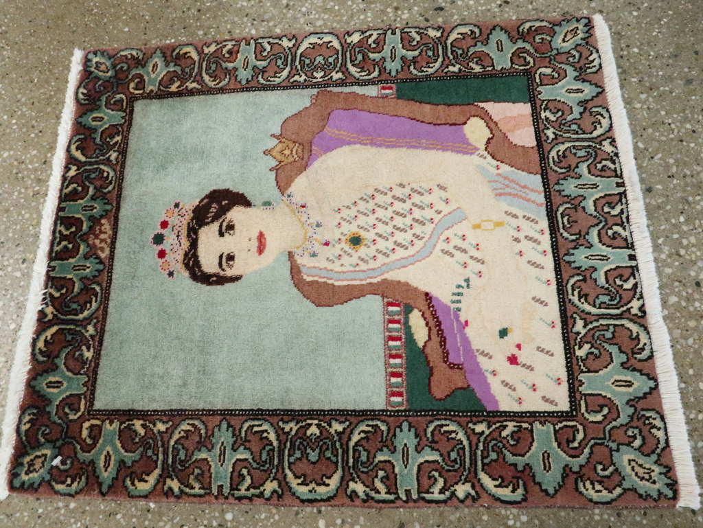 Vintage Persian Tabriz Pictorial Rug, No.27559 - Staging