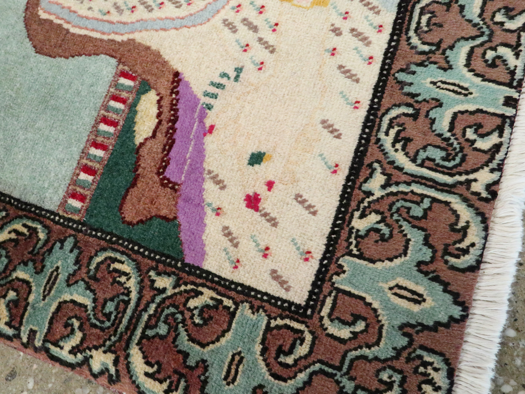 Vintage Persian Tabriz Pictorial Rug, No.27559 - Staging