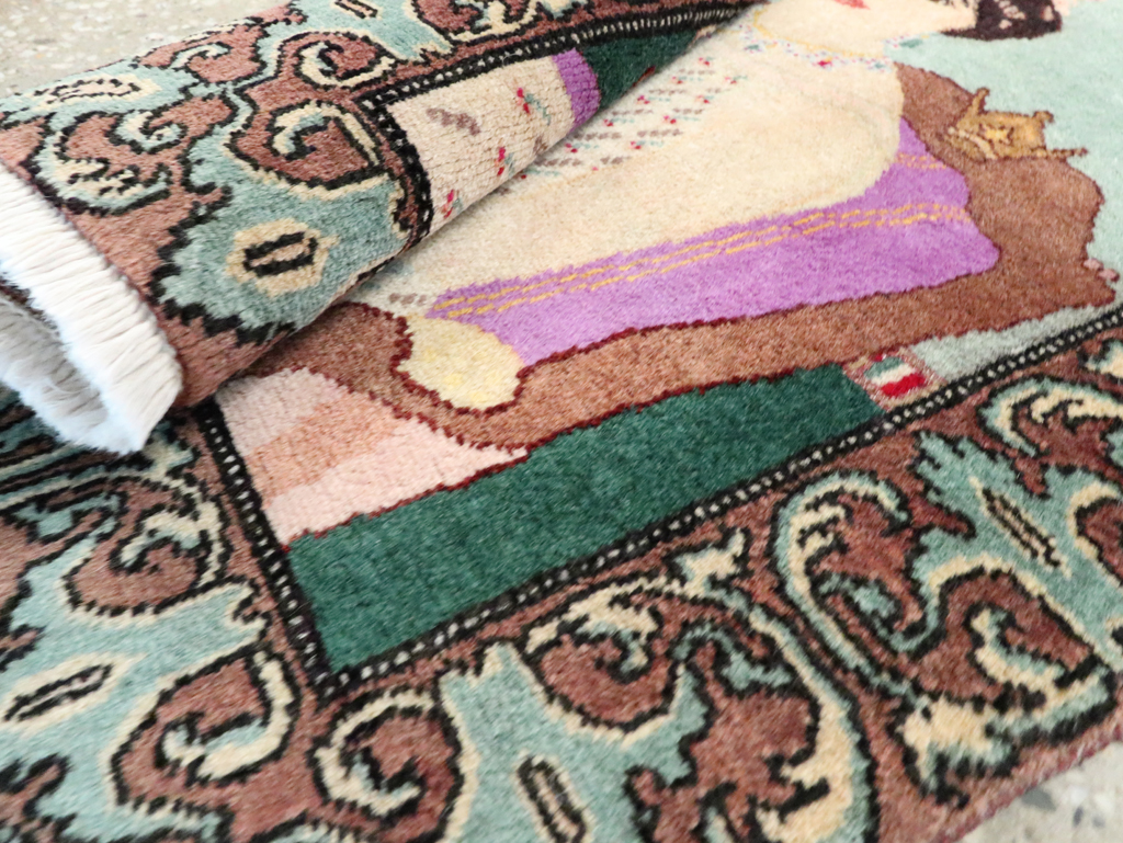 Vintage Persian Tabriz Pictorial Rug, No.27559 - Staging