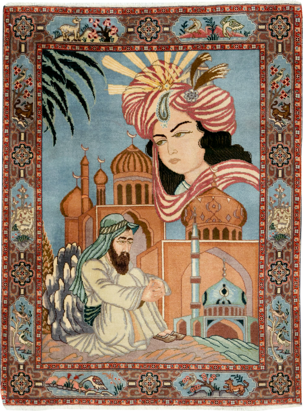 Vintage Persian Tabriz Pictorial Rug, No.27560 - Staging