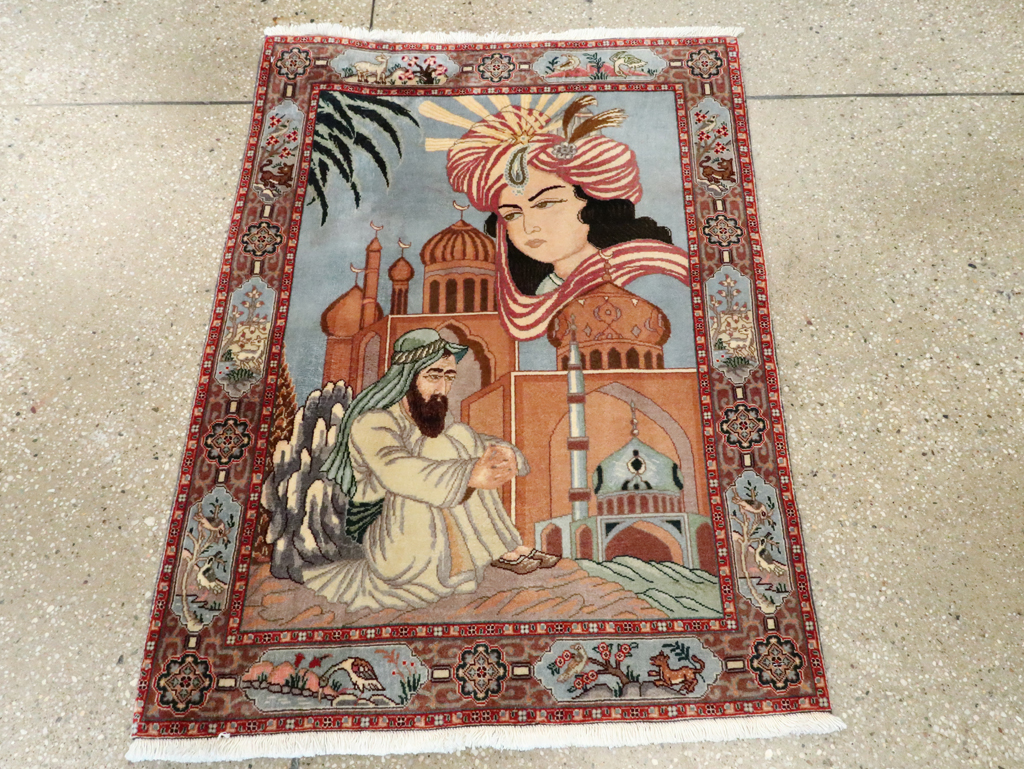 Vintage Persian Tabriz Pictorial Rug, No.27560 - Staging