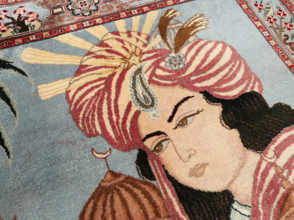 Vintage Persian Tabriz Pictorial Rug, No.27560 - Staging